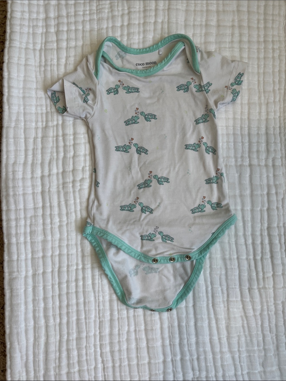 White & Mint Turtle Print Baby One-Piece